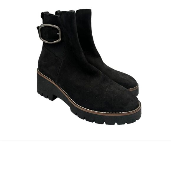 Blondo Dahlia NWOT Oversized Buckle Chunk Heel Suede Waterproof  Boots Black … - Picture 4 of 8